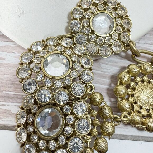 J Crew Sparkling Clear Crystal Necklace Gold Tone Round Clusters Chunky Chain - Picture 9 of 10